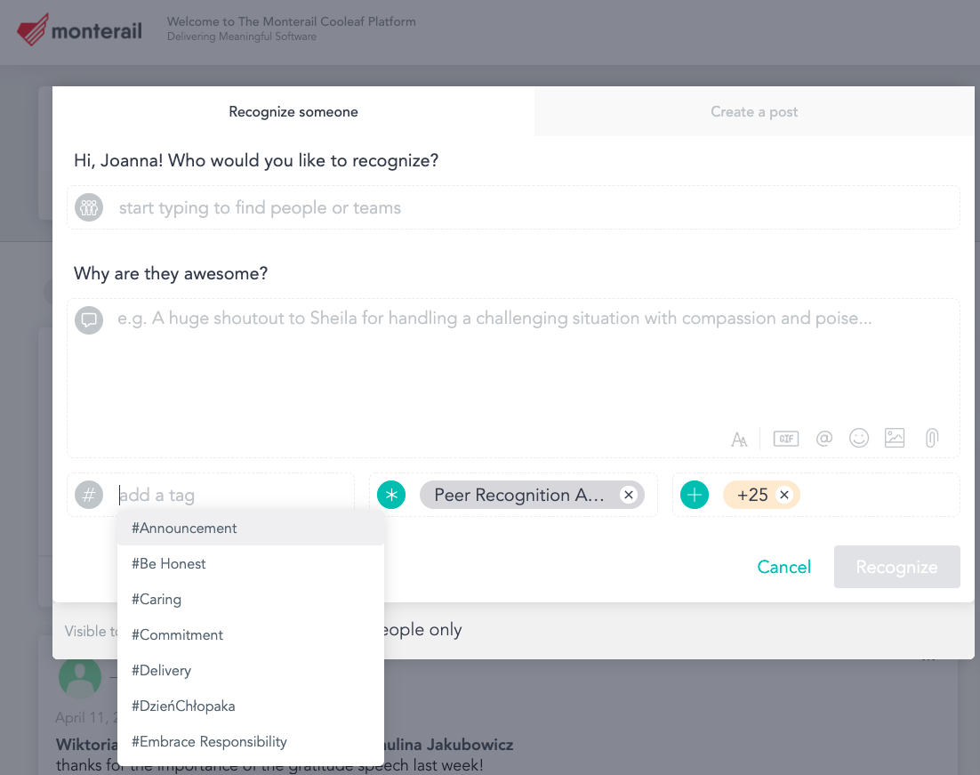 Cooleaf reward section