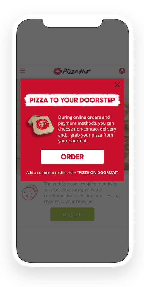 Pizza Hut's new feature - contact-free delivery on mobile
