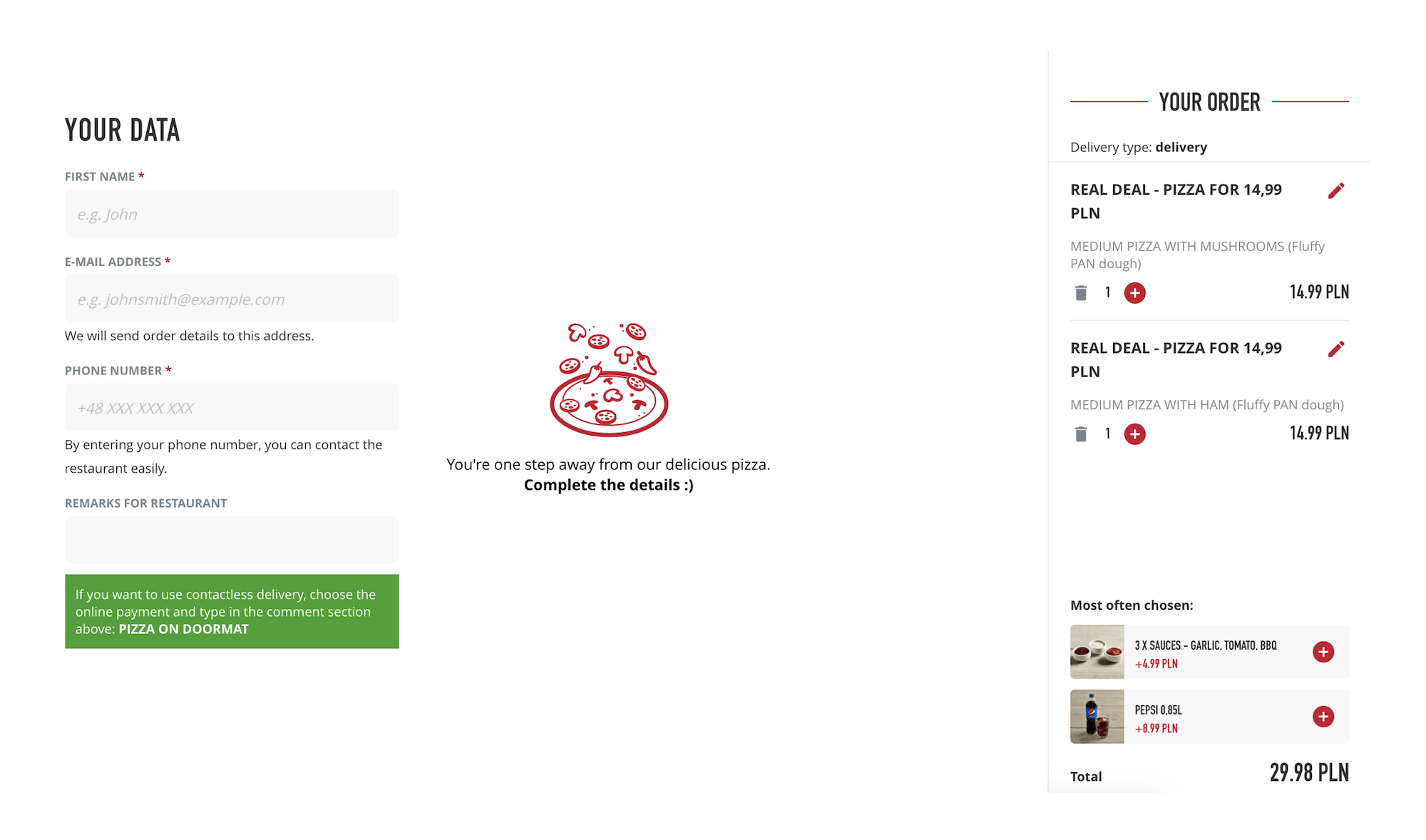 Pizza Hut doorstep delivery