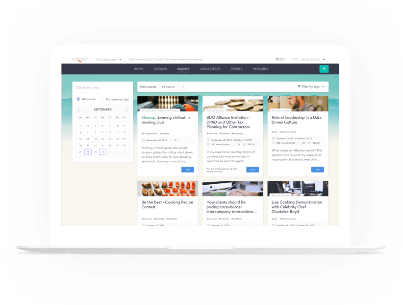 Dashboard of the Cooleaf web platform
