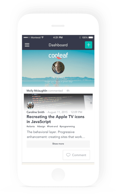 Dashboard of the Cooleaf mobile platform