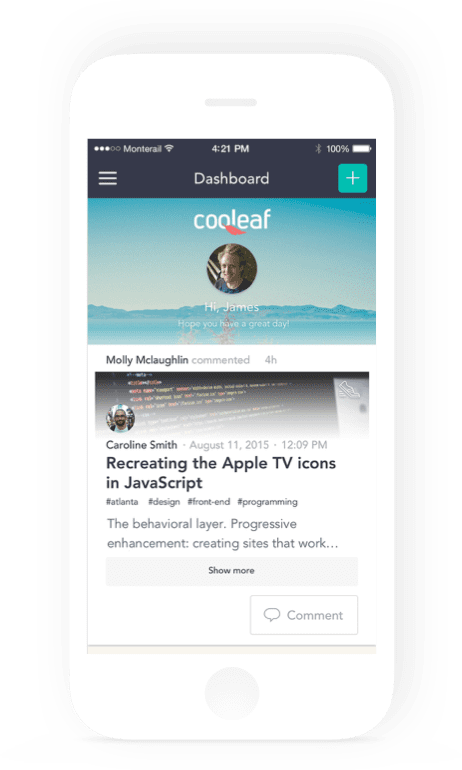 Dashboard of the Cooleaf mobile platform