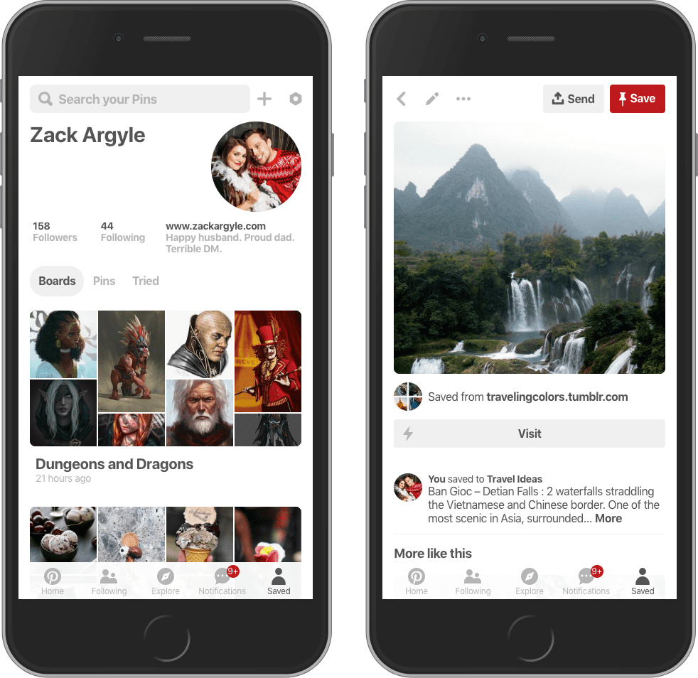 Screen from Pinterest's app - PWA