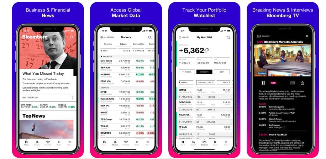 Screens from Bloomberg'd app made with React Native 