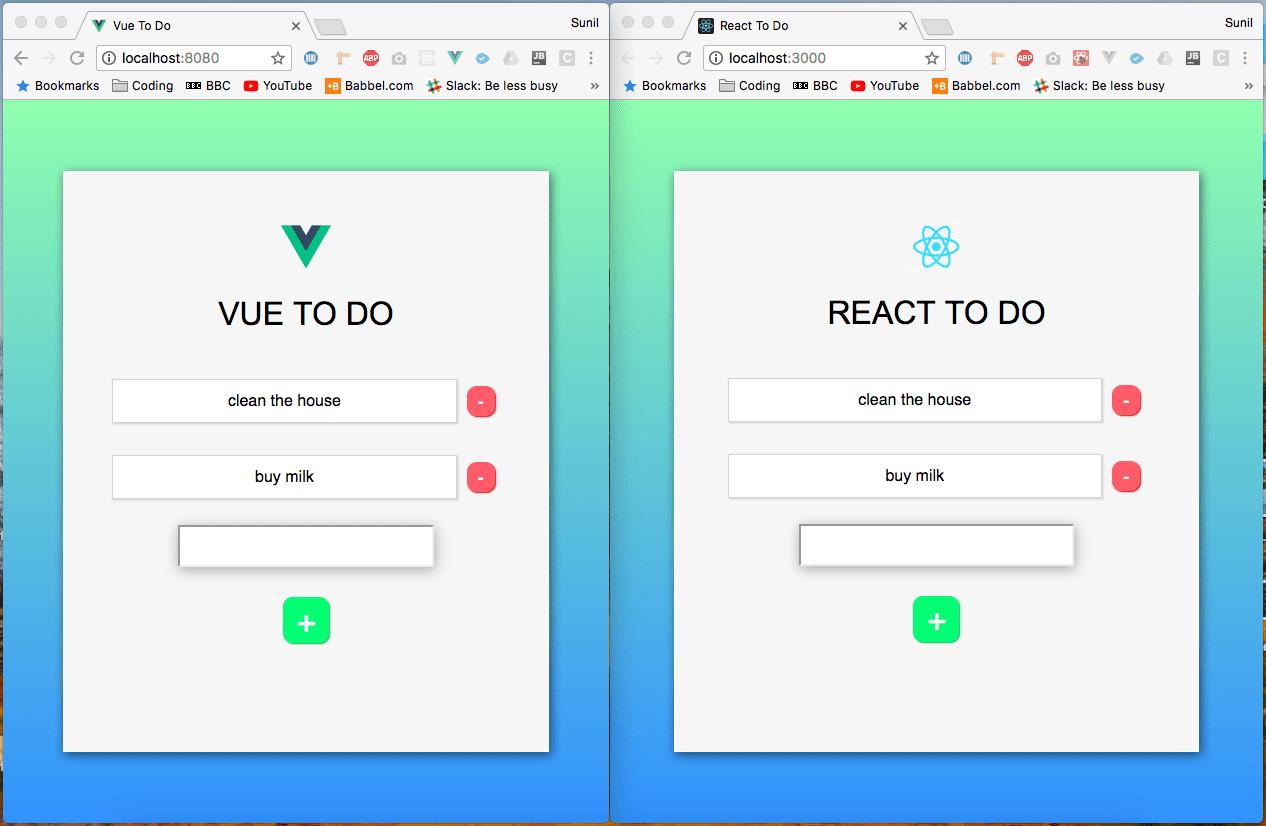 Building app in React vs. Vue