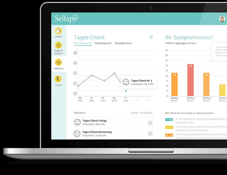 Selfapy platform - desktop view 