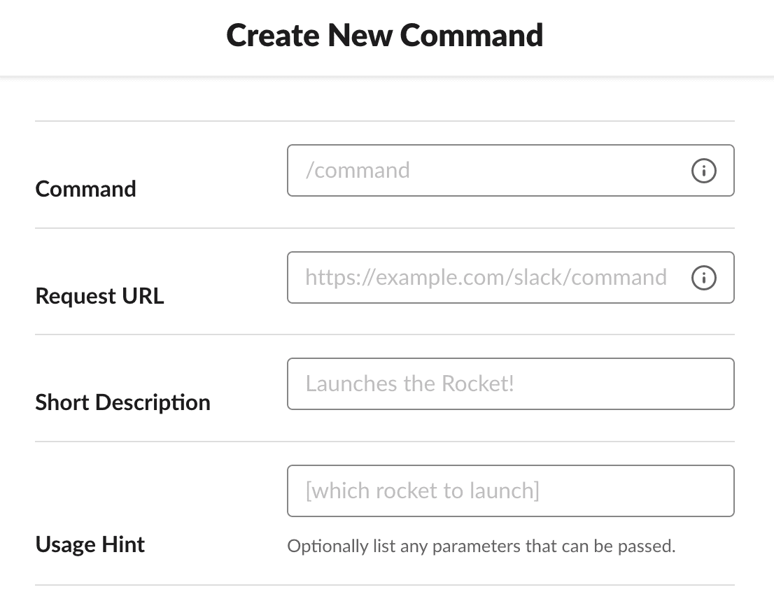 Creating commands in a Slack app