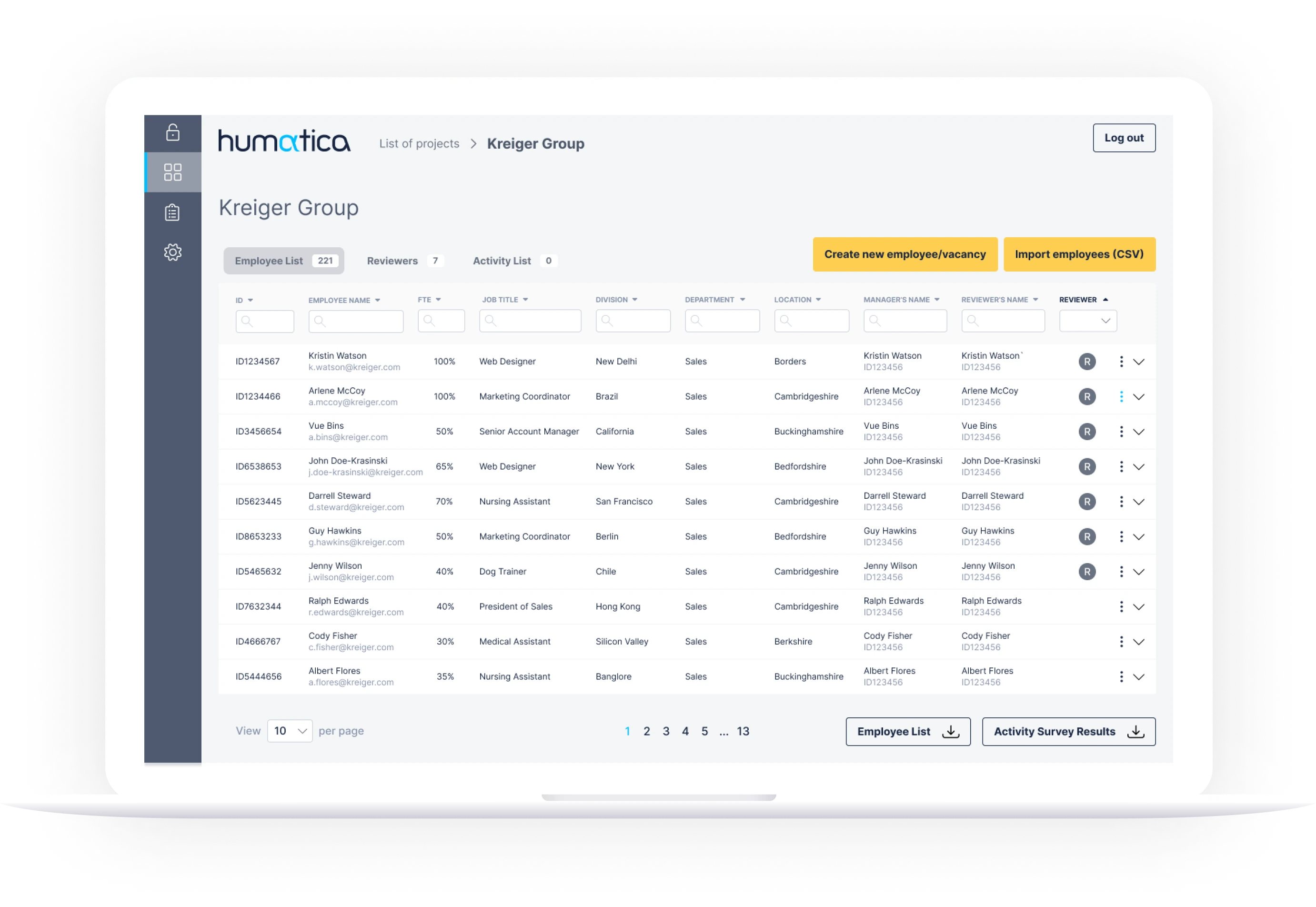 Humatica project view