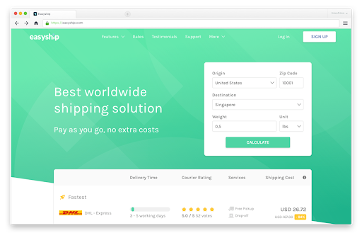 Easyship rates page