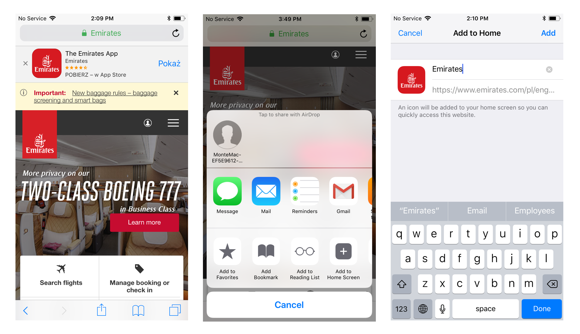Screen - PWA installation process on iPhone